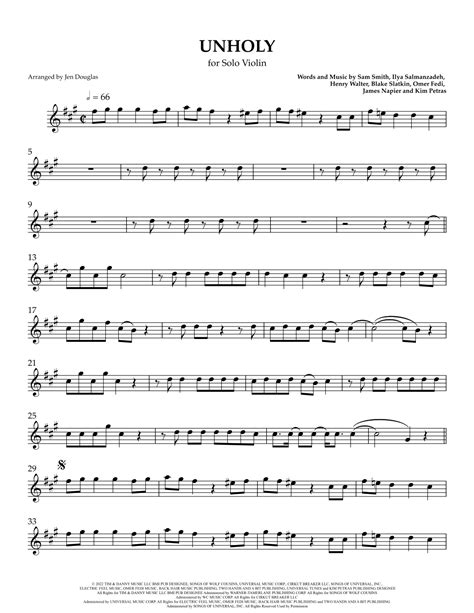 <b>Unholy</b> (arr. . Unholy violin sheet music